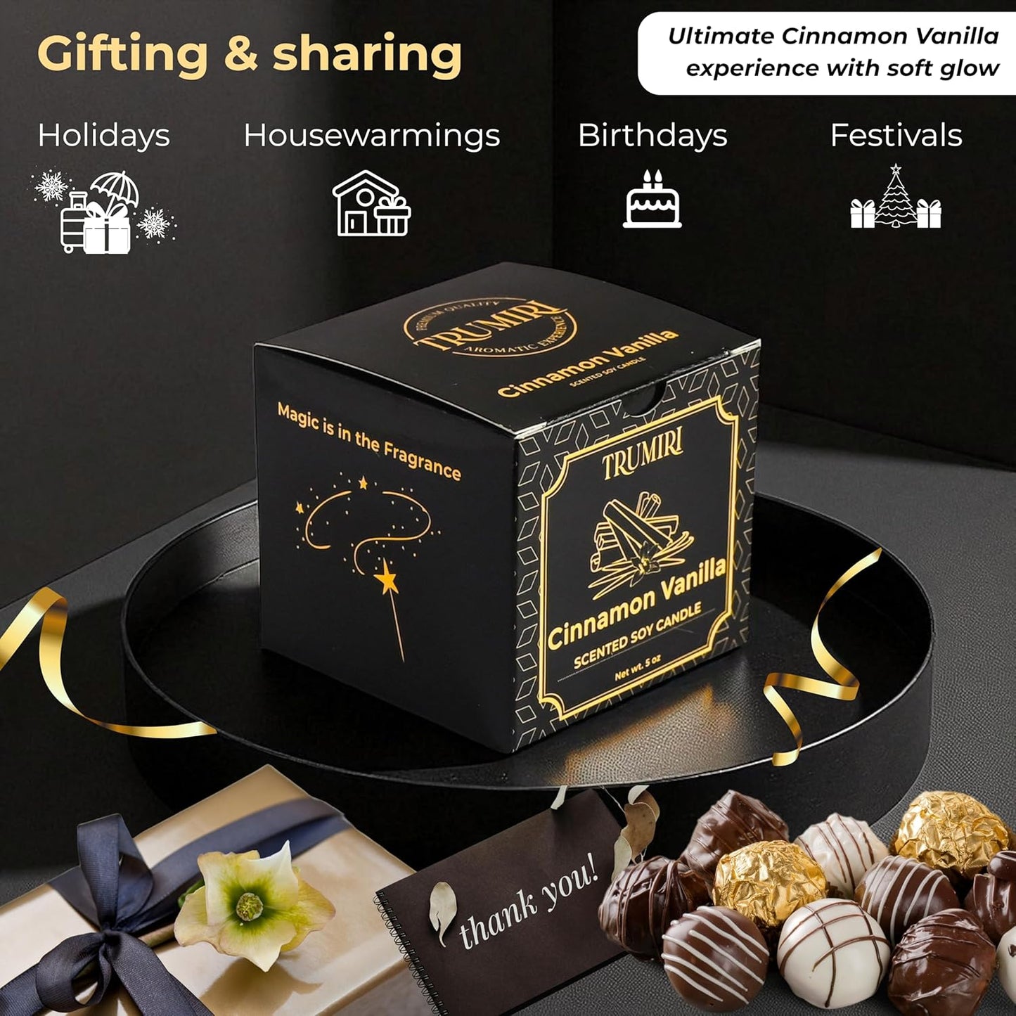 Vanilla Candle with Cinnamon Strong Scented Soy Candel Natural Non Toxic Velas Aromáticas for Women Gift for Fall Christmas Holidays Pack of 1 5Oz Decorartive Travel Tin